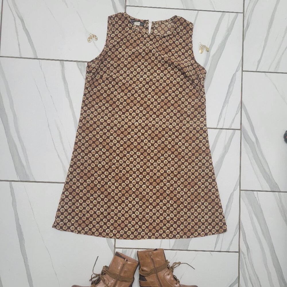 Vintage 90s Fall Park Avenue  Dress size m/l Brown Daisy 70s print XL